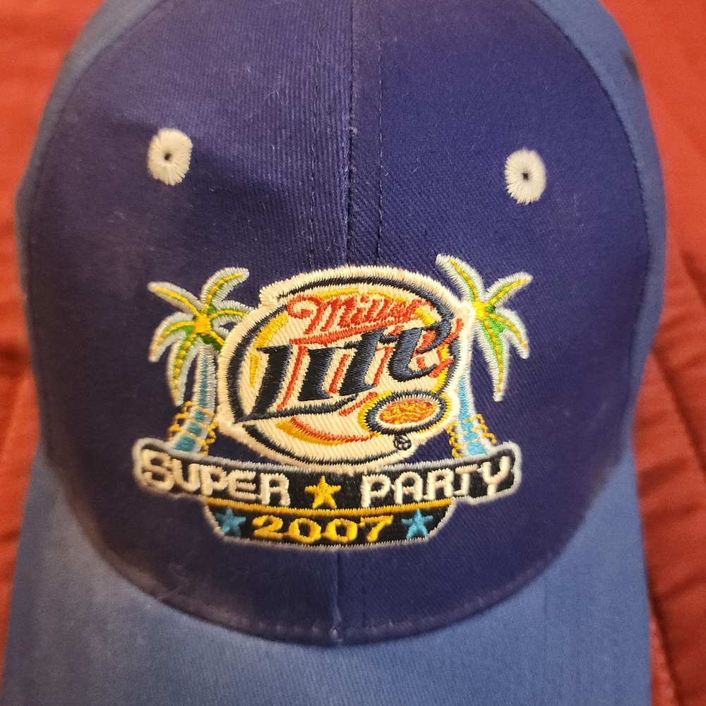 Vintage Miller Lite Super Party 2007 Hat Blue Embroidered Baseball Cap Acme Tag